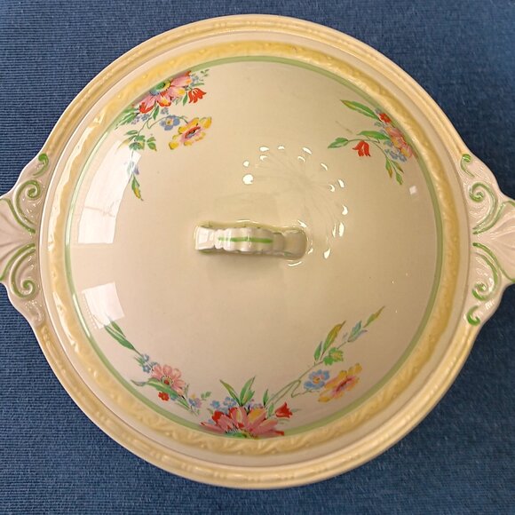 Vintage Art Deco J&G Meakin Sunshine Floral Covered Serving Bowl - Picture 10 of 16